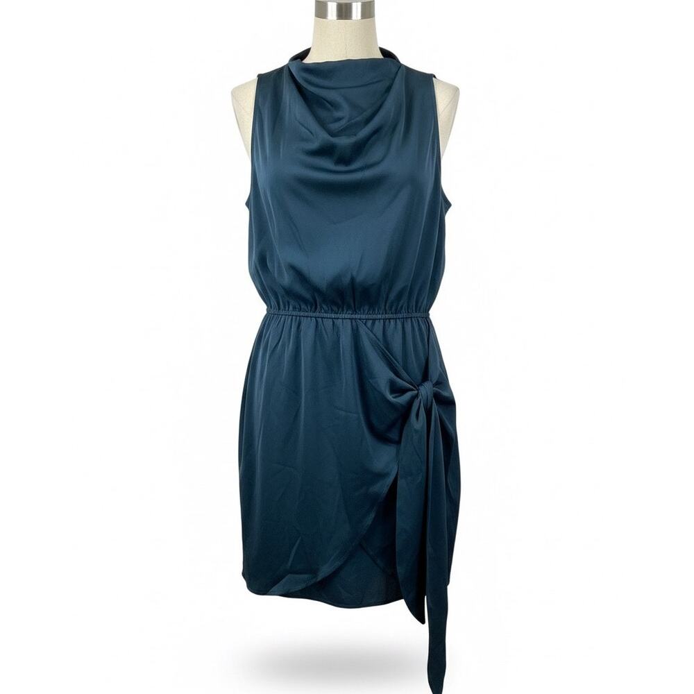 PrettyGarden XL Teal Blue Satin Cowl Neck Sleeveless Cocktail Dress